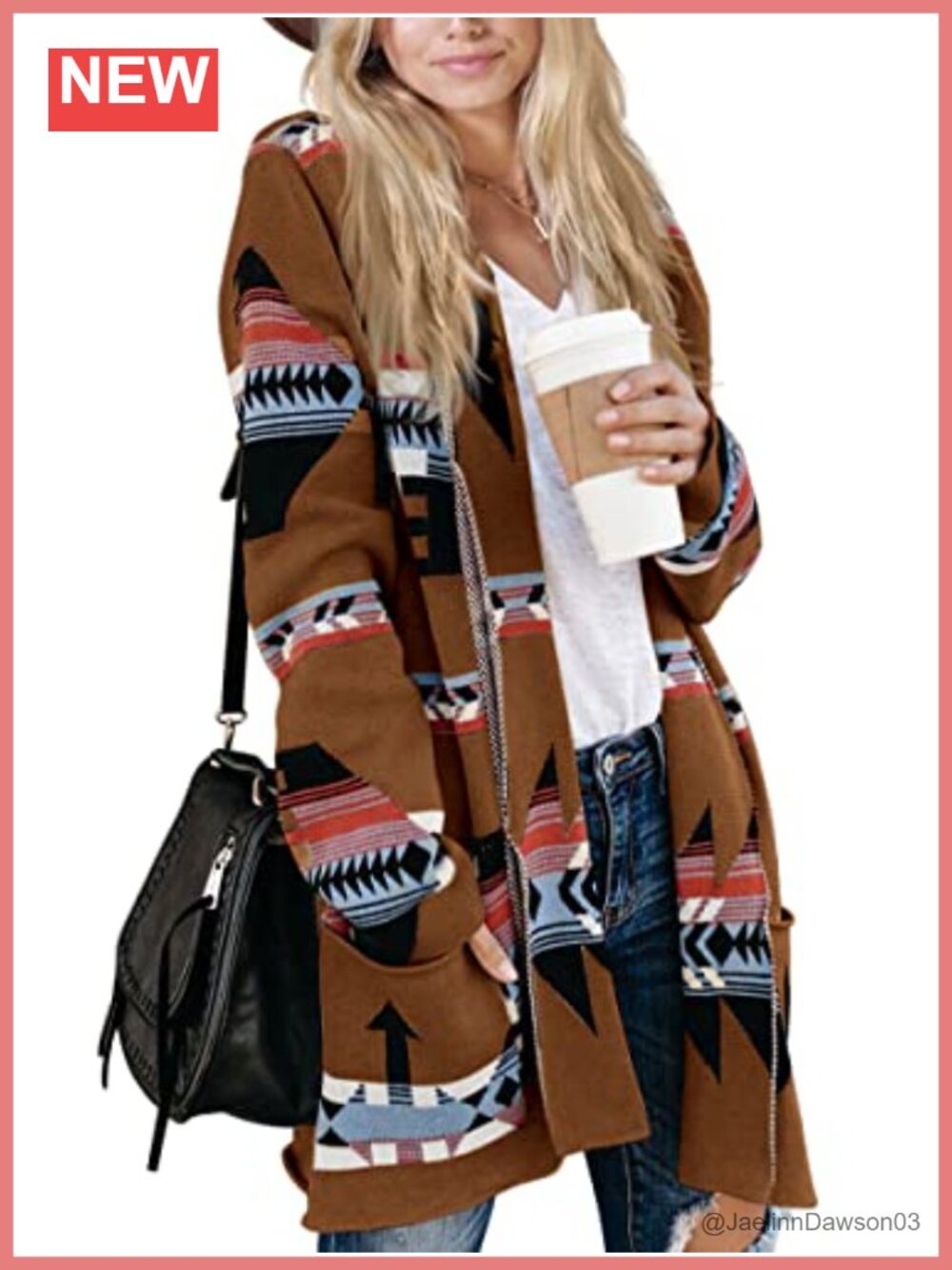 Boho Aztec Open Front Long Sleeve Shawl Collar Sweater Cardigan
